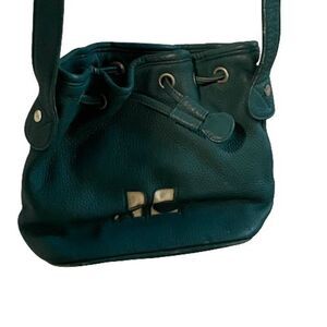 Authentic Vintage Courreges Green Leather Small Draw String Bucket Bag Purse